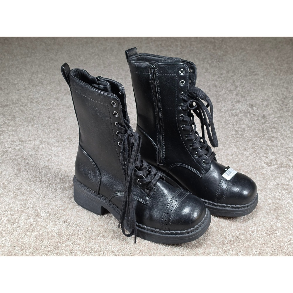 Wild Fable Womens Black Lace Up Combat Boots Side Zip Cap Toe Lug Sole Size 6
